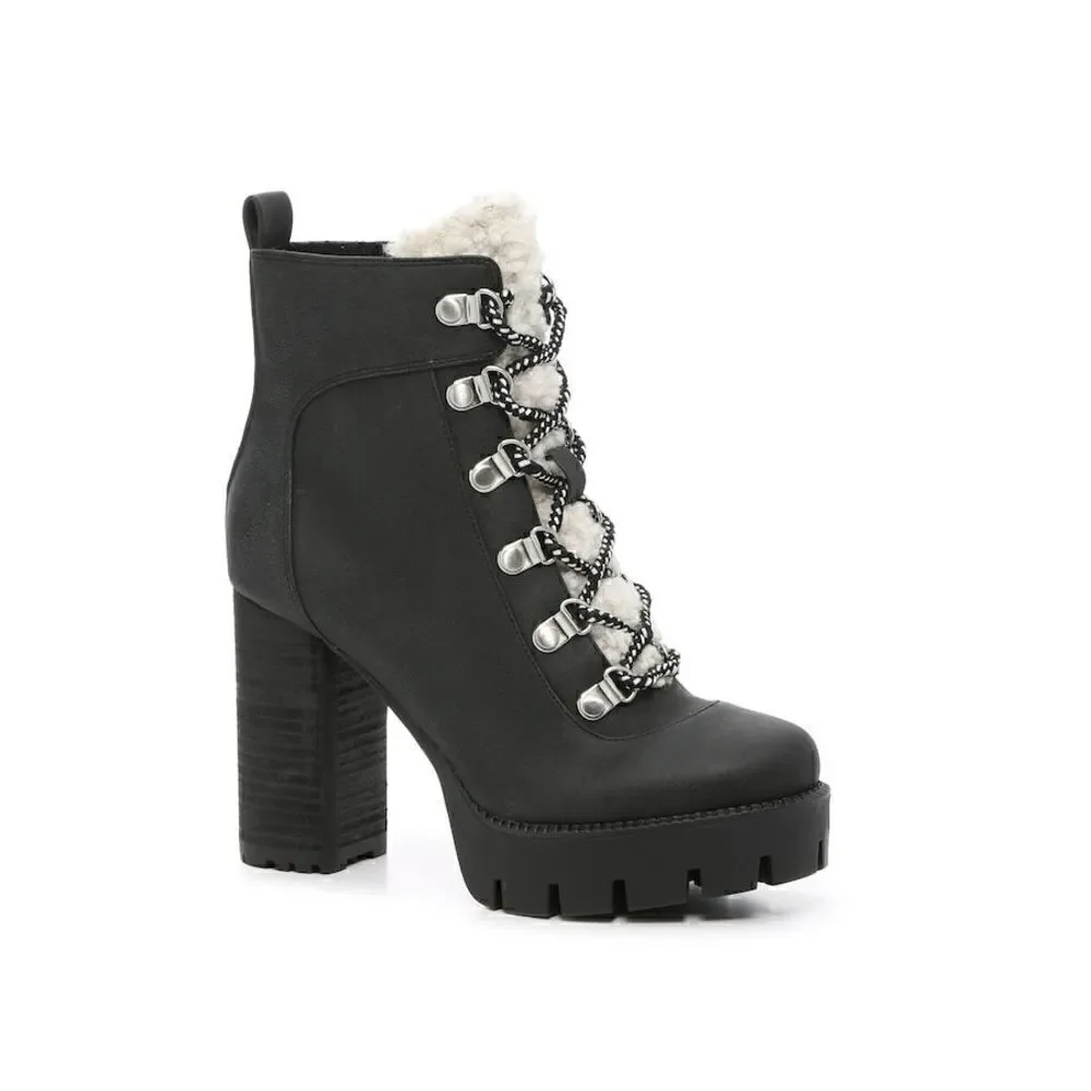 CHARLES BY CHARLES DAVID WEARY FAUX NUBUCK AND FAUX-FUR PLATFORM ANKLE B… - Picture 2 of 16